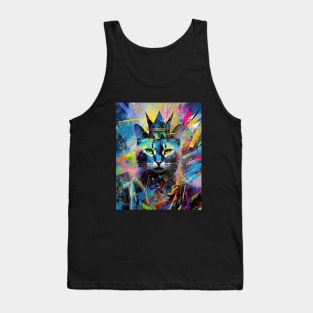 Quantum Queen: Feline Sovereignty in Abstract Tank Top